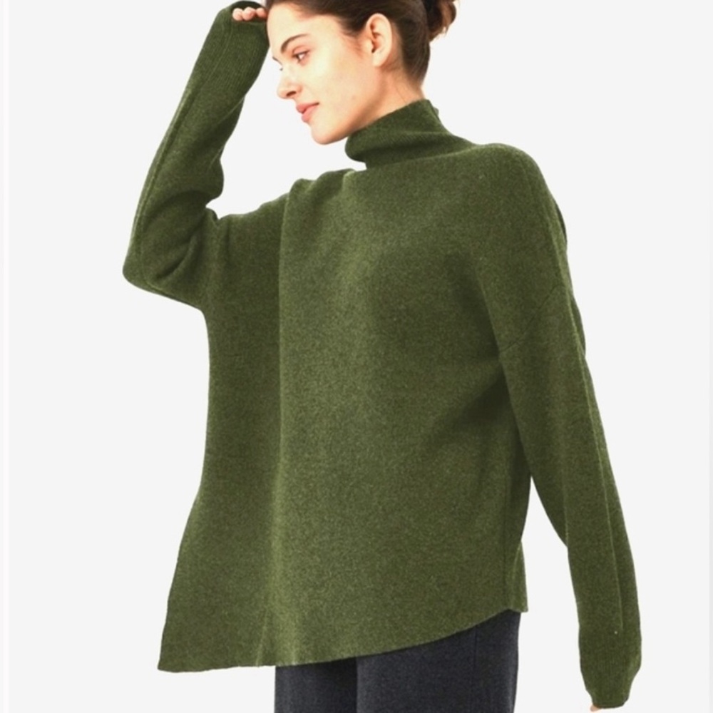 EUC- NAP Loungewear 100% Wool Asymmetrical Mock-Neck Sweater